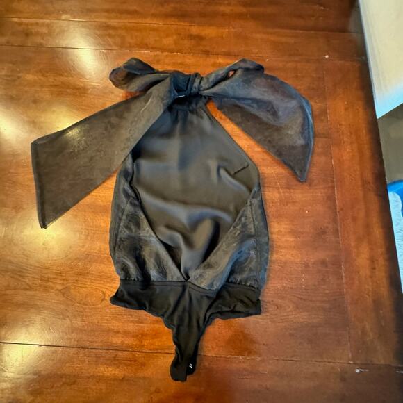 VICI Collection Bodysuit Sz XS Black Organza Halter Backless Tie-Neck Thong - Picture 7 of 12